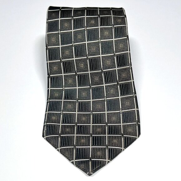 Bruno Piattelli - Men's Neck Tie - Black & Brown Squares - Pure Silk Handmade - Picture 2 of 8